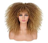 ISAMY Perruques longues bouclées pour femmes noires - Perruque afro bomb bouclée avec frange - Fibre synthétique sans colle - Cheveux afro kinky bouclés longs (33-27)