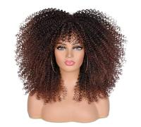 ISAMY Perruques longues et bouclées pour femmes noires - Afro Bomb Curly avec frange - Fibre synthétique sans colle - Cheveux afro kinky et bouclés longs (Brun foncé)