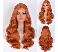 ISAMY Perruques synthétiques longues ondulées pour femme, 66 cm, raie au milieu, aspect naturel, pour un usage quotidien (cuivre)