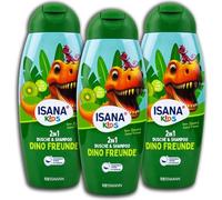 ISANA Kids Lot de 3 flacons de douche et shampoing 2 en 1 Dino Friends 3 x 300 ml