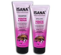 ISANA Kit de soin capillaire avec shampoing et après-shampoing professionnel à la kératine et réparation, 250 x 200 ml