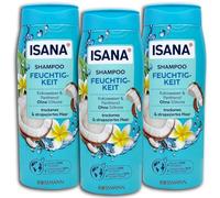 ISANA Lot de 3 shampoings hydratants à l'eau de coco et au panthénol 3 x 300 ml