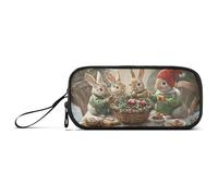 ISAOA A Group of Cute Christmas Rabbits Sat Around Trousse à crayons de grande capacité 3 compartiments Grande trousse de rangement portable pour adolescents, garçons, filles, adultes et étudiants, Un