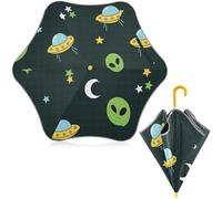 ISAOA Alien Ufo Outer Space Parapluie pour enfants avec bandes réfléchissantes, parapluie de voyage pliable automatique, compact, protection UV pour tout-petits garçons filles