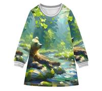 ISAOA Bear Lying on The Edge of The River Robe Sweatshirt à manches longues pour fille Robe A-Line pour 2-8T, #01, 7-8 ans