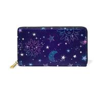ISAOA Boho Space Galaxy Constellation Stars Sun Moon Portefeuille en cuir violet Sac à main multifonction avec fermeture éclair Grande capacité 19 cm, #01, Taille unique, Mode