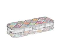 ISAOA Carreaux Des Mandalas Traditionnels Trousse à crayons avec couvercle à bouton-pression, double étage, transparente avec 4 règles de séparation, organiseur de rangement pour l'école et le bureau