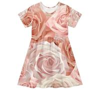 ISAOA Champagne Roses - Robe décontractée à manches courtes pour filles, évacuation de l'humidité, séchage rapide pour tout-petits et enfants (2T-8T)