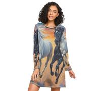 ISAOA Chemise de nuit à manches longues pour femme, deux chemises de nuit pour cheval de course, robe de nuit douce S-XXL, Deux chevaux qui courent, L