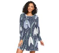 ISAOA Chemise de nuit à manches longues pour femme, motif perce-neige, fleurs, robe de nuit douce S-XXL, Fleurs perce-neige printanières, S