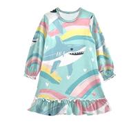 ISAOA Chemise de nuit légère et douce pour 3 à 10 ans, motif requin et arc-en-ciel, multicolore, 4 ans