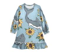 ISAOA Chemise de nuit légère et douce pour 3 à 10 ans, motif requin et tournesol, multicolore, 4 ans