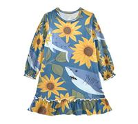 ISAOA Chemise de nuit légère et douce pour 3 à 10 ans Motif requins tournesol, multicolore, 4 ans
