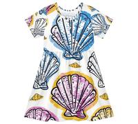 ISAOA Cute Seashells Robe décontractée à manches courtes pour filles, évacuation de l'humidité, séchage rapide pour tout-petits et enfants (2T-8T)