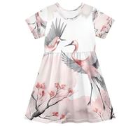 ISAOA Daniel Crane Robe d'été à manches courtes pour petite fille 2-8 ans Rose, multicolore, 7-8 ans