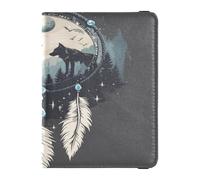 ISAOA Étui portefeuille pour passeport - Porte-carte de vaccin en cuir - Attrape-rêves - Forêt et loup - Organiseur de documents de voyage