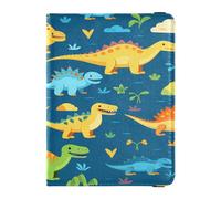 ISAOA Étui portefeuille pour passeport - Porte-carte de vaccin en cuir - Bleu et orange - Dinosaures - Organiseur de documents de voyage, multicolore