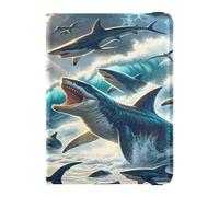 ISAOA Étui portefeuille pour passeport - Porte-carte de vaccin en cuir - Dinosaures et requins - Organiseur de documents de voyage, multicolore