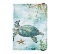 ISAOA Étui portefeuille pour passeport - Porte-carte de vaccin - Étui en cuir pour deux tortues et étoiles de mer - Organiseur de documents de voyage