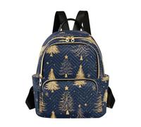 ISAOA Golden Christmas Tree Sac à dos matelassé léger multi-poches Motif | 2 grands compartiments principaux zippés, 3 petites poches, poignée en cuir luxueux, bretelles épaisses