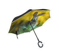 ISAOA Grand parapluie inversé, coupe-vent, double couche, parapluie pliable inversé pour voiture, pluie, extérieur, poignée en forme de C, parapluie autoportant en forme de lièvre, multicolore, L