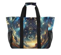 ISAOA Grand sac de plage étanche avec étoiles du zodiaque dans le ciel nocturne pour femme, sac fourre-tout de voyage, piscine, yoga, infirmière, shopping