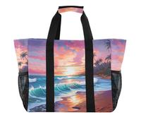 ISAOA Grand sac de plage étanche sur le thème de la mer et du coucher de soleil pour femme, sac fourre-tout de voyage, piscine, yoga, infirmière, shopping