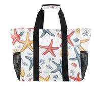 ISAOA Grand sac de plage imperméable à motif étoile de mer, coquillage, poisson pour femme, sac fourre-tout de voyage, piscine, yoga, infirmière, shopping