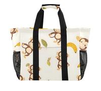 ISAOA Grand sac de plage imperméable à motif singes bananes pour femmes, sac fourre-tout de voyage, piscine, yoga, infirmière, shopping