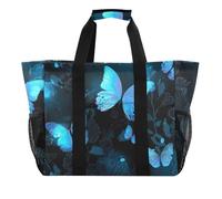 ISAOA Grand sac de plage imperméable avec motif papillons bleus et phosphorescents pour femme, sac fourre-tout de voyage, piscine, yoga, infirmière, shopping