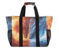 ISAOA Grand sac de plage imperméable pour femme Motif dragon bleu et rouge