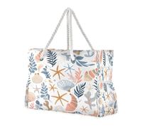 ISAOA Grand sac de plage, sac à main à bandoulière, sac fourre-tout avec fermeture éclair et poches, coquillage, étoile de mer pour gym, voyage, sport