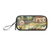 ISAOA Grande trousse à crayons de grande capacité avec 3 compartiments - Grande boîte de rangement pour adolescents, garçons, filles, adultes et étudiants, Maison de fleurs de prairie de poulet