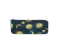 ISAOA Grande trousse à crayons ronde avec fermeture éclair - Pour l'école, l'université, le travail et le bureau, lune dorée, soleil et étoile - Style bohème