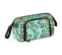 ISAOA Grande trousse de rangement de grande capacité, motif paresseux de la jungle sur fond bleu, trousse à stylos avec fermeture éclair pour bureau, université, fournitures scolaires pour