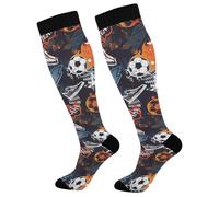 ISAOA Grunge Graffiti Lot de 2 paires de chaussettes de compression Lightning Fire pour homme et femme - Large soutien du mollet - Pour voyage, course à pied, allaitement, grossesse, sport et usage