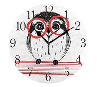 ISAOA Horloge murale moderne de 24 cm, motif hibou avec livre en verre rouge, silencieuse, sans tic-tac, horloge ronde pour chambre à coucher, salon, cuisine, bureau, facile à lire
