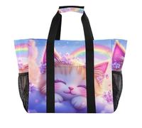 ISAOA Illustration d'un chat mignon endormi sur des nuages Sacs de plage pour femme Grand sac fourre-tout imperméable Voyage Piscine Yoga Infirmière Shopping Sac fourre-tout
