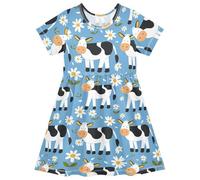 ISAOA Jolie robe de vache de ferme avec fleur pour filles, à manches courtes, évacuation de l'humidité, séchage rapide, robe décontractée pour tout-petits et enfants (2T-8T)