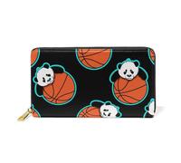 ISAOA Lazy Panda on The Orange Basketball Portefeuille en cuir Sac à main multifonction Pochette à fermeture éclair Grande capacité 19 cm, #01, Taille unique, Mode
