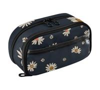 ISAOA Little Daisy Trousse à crayons noire sans couture avec 3 compartiments, esthétique, papeterie, fournitures essentielles pour l'école secondaire pour adolescentes, filles, garçons, adultes