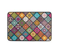 ISAOA Mandalas Paillasson traditionnel à motif floral, tapis de bain, cuisine, antidérapant et lavable, fin, tapis d'intérieur - 60 x 40 cm
