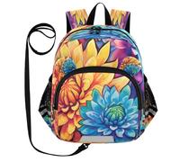 ISAOA Mini sac à dos pour enfant, sac à dos de voyage, sac à dos de voyage, sac à dos bleu jaune chrysanthème pour la maternelle, garçons et filles, multicolore, M