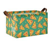 ISAOA Panier de rangement rectangulaire à fond vert pizza avec poignées pour organiser la maison, la cuisine, le bureau, la chambre à coucher, les jouets, le placard, les paniers d'étagère