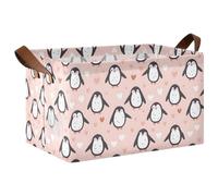 ISAOA Panier de rangement rectangulaire pliable en forme de cœur de pingouin avec poignées pour organiser la maison, la cuisine, le bureau, la chambre à coucher, les jouets, le placard, les paniers