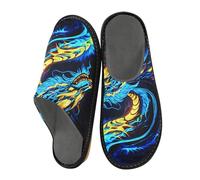 ISAOA Pantoufles antidérapantes chaudes pour intérieur et extérieur Motif dragon Bleu/jaune fluo Taille 34-35, Dragon néon bleu jaune, 37.5/38 EU