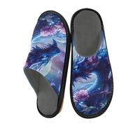 ISAOA Pantoufles antidérapantes chaudes pour intérieur et extérieur Motif dragon bleu Violet Taille 34-35, Dragon bleu fleur violette, 36/37 EU