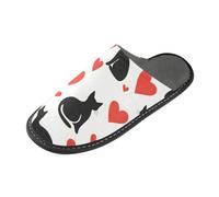 ISAOA Pantoufles de maison antidérapantes, lavables et réutilisables, avec semelle rembourrée, silhouette de chats et cœurs, pantoufles d'intérieur pour invités, hôtel, fête