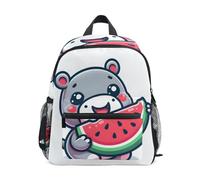 ISAOA Petit sac à dos d'école, motif hippopotame tenant une pastèque tranchée pour enfants, petit sac à dos d'école, sac à dos décontracté pour garçons et filles