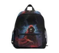 ISAOA Petit sac à dos d'école, motif squelette humain avec cape rouge, sac à dos décontracté pour garçons et filles